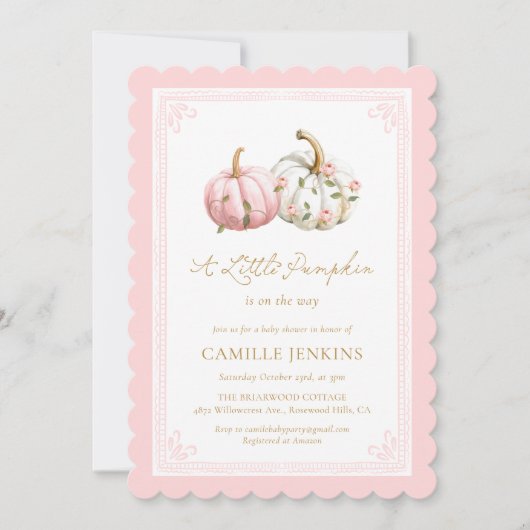 Fall Pink Pumpkin Baby Shower Invite Kaart (Voorkant)