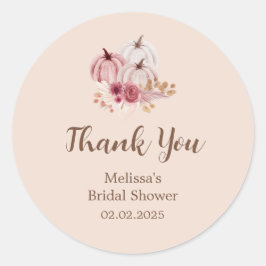 Fall Pink Pumpkin Bridal Shower Thank You Ronde Sticker