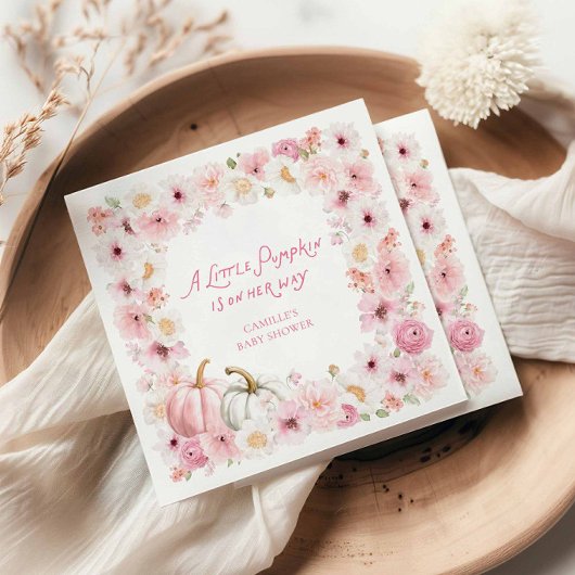 Fall Pink Pumpkin Girl Baby Shower Servet