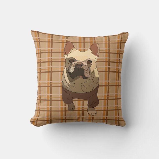 Fall Plaid French Bulldog Kussen (Voorkant)
