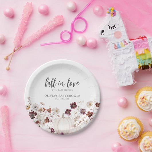 Fall Pumpkin Boho Wildflower Baby Shower Papieren Bordje (Feest)