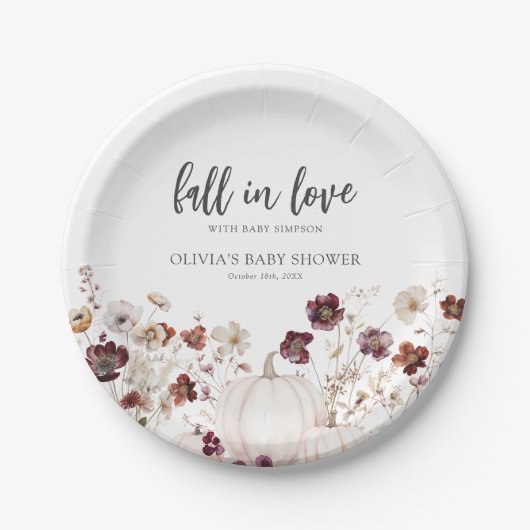 Fall Pumpkin Boho Wildflower Baby Shower Papieren Bordje (Voorkant)