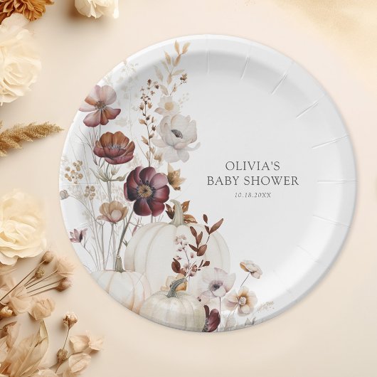 Fall Pumpkin Boho Wildflower Baby Shower Papieren Bordje