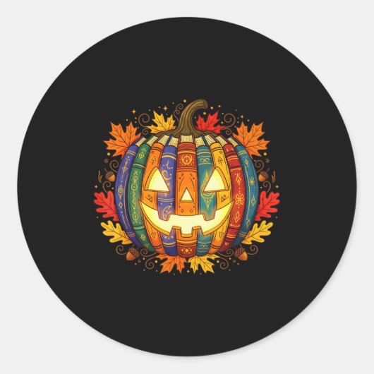 Fall Pumpkin Book Lover, Soky Librarian Teacher Ha Ronde Sticker (Voorkant)