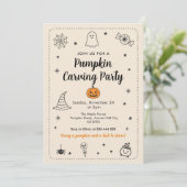 Fall Pumpkin Carving Party Halloween Doodles Kaart (Staand voorkant)