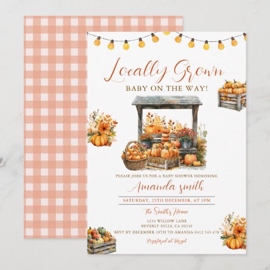 Fall Pumpkin Cute Locally Grown Market Baby Shower Kaart (Voorkant / Achterkant)