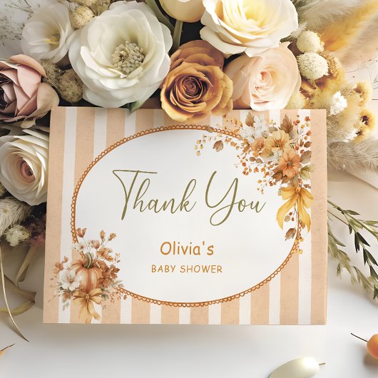 Fall Pumpkin Floral Baby Shower Thank You Card Bedankkaart