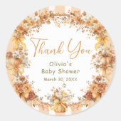 Fall Pumpkin Floral Baby Shower Thank You Ronde Sticker (Voorkant)