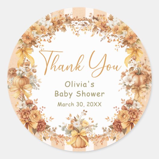Fall Pumpkin Floral Baby Shower Thank You Ronde Sticker (Voorkant)