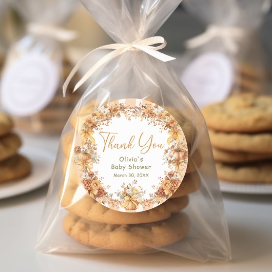 Fall Pumpkin Floral Baby Shower Thank You Ronde Sticker