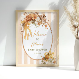 Fall Pumpkin Floral Baby Shower Welcome Poster