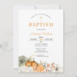 Fall Pumpkin Floral Baptism Invitation Kaart