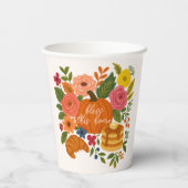 Fall Pumpkin Floral Bless This Home Thanksgiving Papieren Bekers (Achterkant)