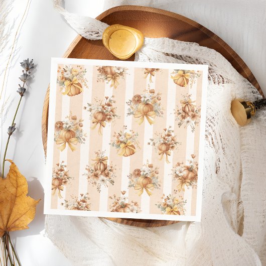 Fall Pumpkin Floral Bow Baby Shower Napkins Servet