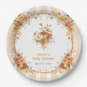 Fall Pumpkin Floral Bow Baby Shower Papieren Bordje (Voorkant)