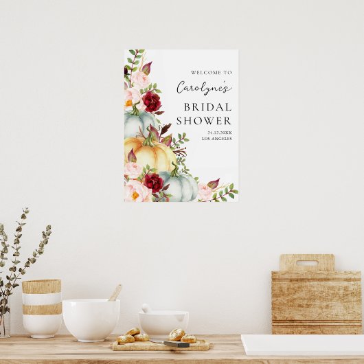 Fall Pumpkin Floral Bridal Shower Welcome Sign Poster (Keuken)