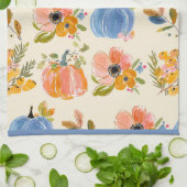 Fall Pumpkin & Floral Watercolor Pattern Farmhouse Theedoek (Gevouwen)