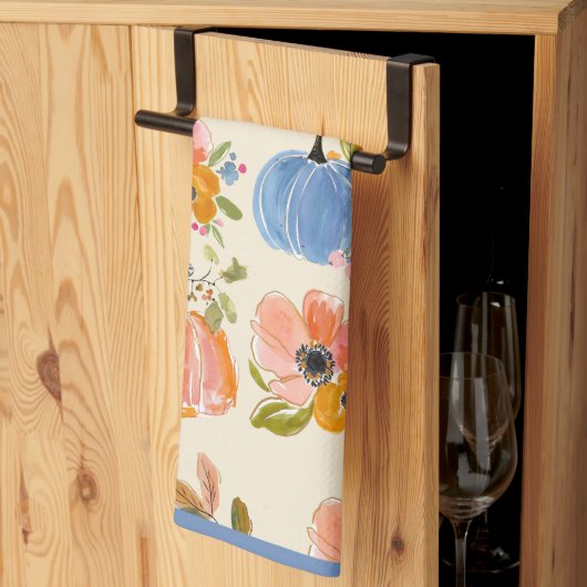 Fall Pumpkin & Floral Watercolor Pattern Farmhouse Theedoek (Derde Gevouwen)