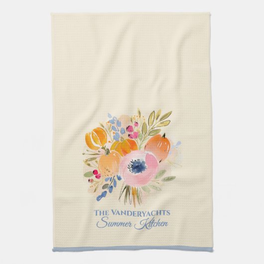 Fall Pumpkin & Floral Watercolor Theedoek (Verticaal)