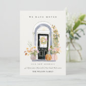 Fall Pumpkin Front Door Floral We have Moved Card Bedankkaart (Staand voorkant)