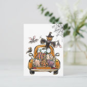 Fall Pumpkin Patch Truck with bats scarecrow bird  Briefkaart (Staand voorkant)