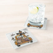 Fall Pumpkin Patch Truck with bats scarecrow bird  Glazen Onderzetter (Schuin)