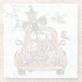 Fall Pumpkin Patch Truck with bats scarecrow bird  Glazen Onderzetter (Achterkant)