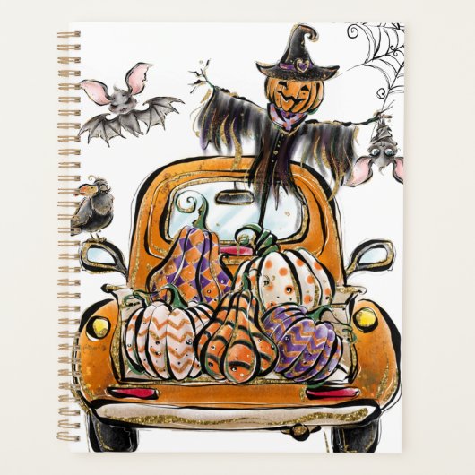 Fall Pumpkin Patch Truck with bats scarecrow bird  Planner (Voorkant)