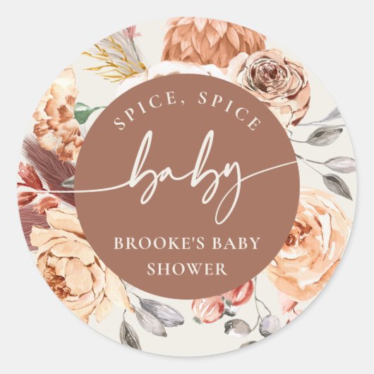 Fall Pumpkin "Spice Spice Baby" Baby Shower Ronde Sticker (Voorkant)