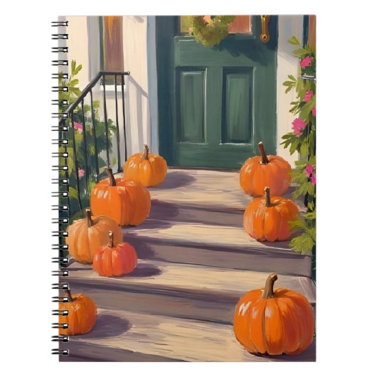 Fall Pumpkin Stoop | Autumn Thanksgiving Painted Notitieboek (Voorkant)