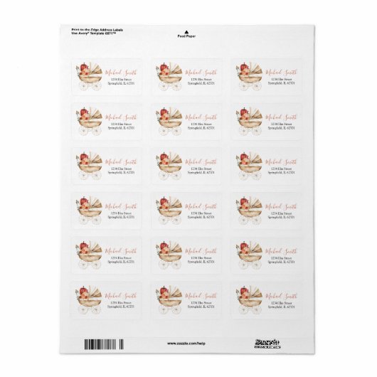 Fall Pumpkin Stroller Floral Baby Shower Address Etiket (Full Sheet)