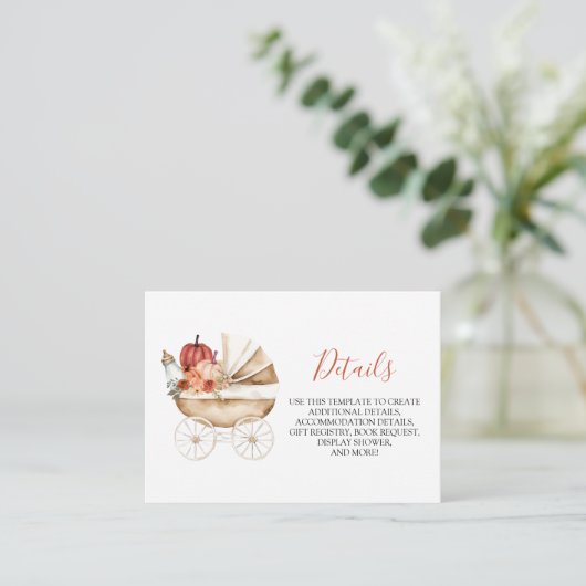 Fall Pumpkin Stroller Floral Baby Shower Detail Informatiekaartje (Staand voorkant)