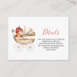 Fall Pumpkin Stroller Floral Baby Shower Detail Informatiekaartje