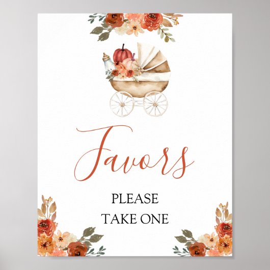 Fall Pumpkin Stroller Floral Baby Shower Favors Poster (Voorkant)