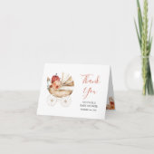 Fall Pumpkin Stroller Floral Baby Shower Folded Bedankkaart (Voorkant)