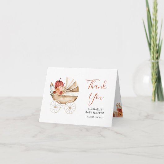 Fall Pumpkin Stroller Floral Baby Shower Folded Bedankkaart (Voorkant)