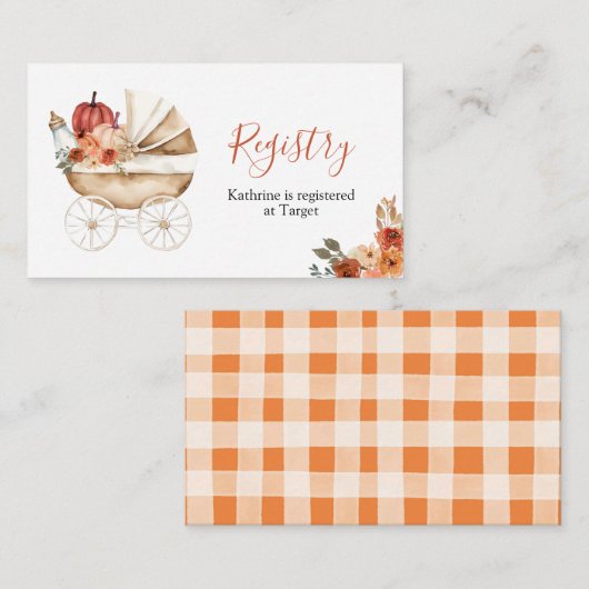 Fall Pumpkin Stroller Floral Baby Shower Registry Informatiekaartje (Voorkant / Achterkant)