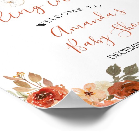 Fall Pumpkin Stroller Floral Baby Shower Welcome Poster (Hoek)