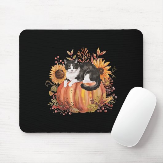 Fall Pumpkin Tuxedo Cat Sunflower Thanksgiving Sok Muismat (Met muis)