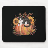 Fall Pumpkin Tuxedo Cat Sunflower Thanksgiving Sok Muismat (Voorkant)