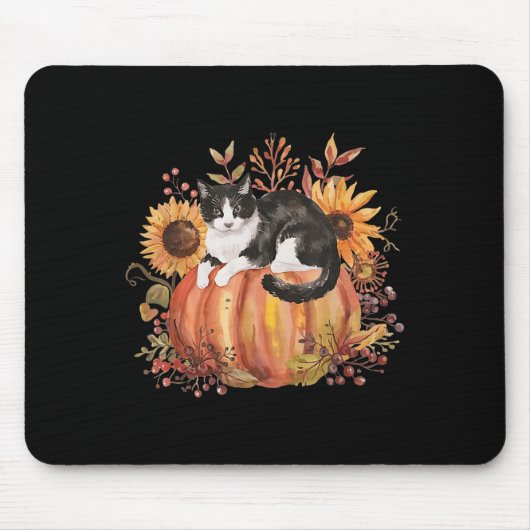 Fall Pumpkin Tuxedo Cat Sunflower Thanksgiving Sok Muismat (Voorkant)