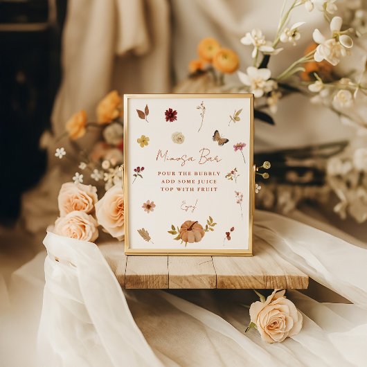 Fall Pumpkin Wildflower Mimosa Bar Sign Poster