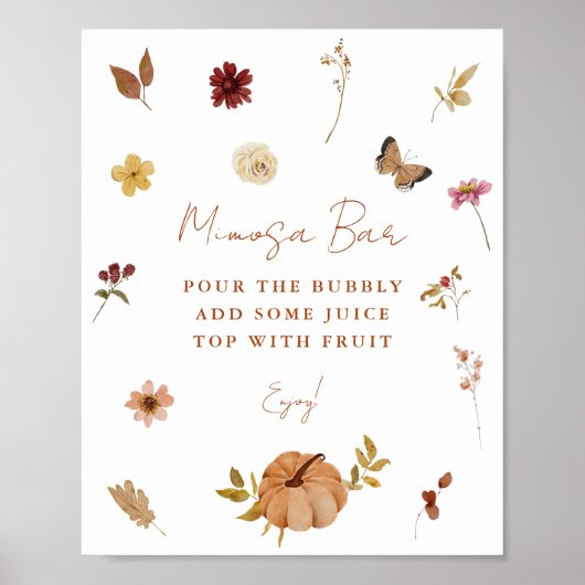 Fall Pumpkin Wildflower Mimosa Bar Sign Poster (Voorkant)