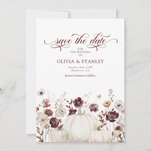 Fall Pumpkin Wildflowers Wedding Save the Date (Voorkant)