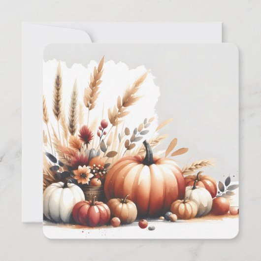 Fall Pumpkins and Wheat Autumn Illustration Kaart (Voorkant)
