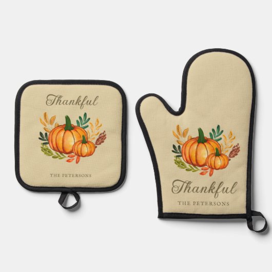 Fall Rustic Happy Thanksgiving Ovenwant & Pannenlap Set (Voorkant)