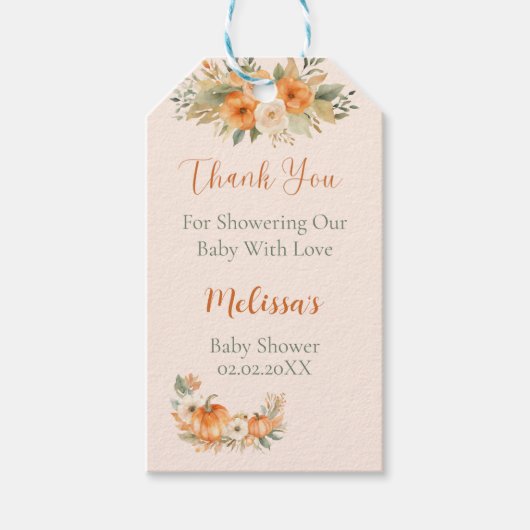 Fall Rustic Orange Pumpkin Baby Shower  Cadeaulabel (Voorkant)
