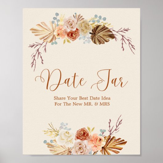 Fall Rustic Terracotta Date Jar Bridal Shower Poster (Voorkant)