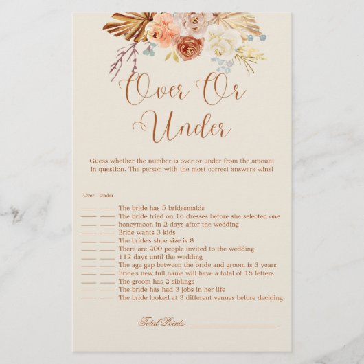 Fall Rustic Terracotta Over or Under Bridal Game (Voorkant)