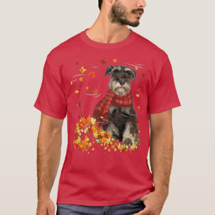 Fall Scarf Miniature Schnauzer Dog Autumn Falling T-shirt